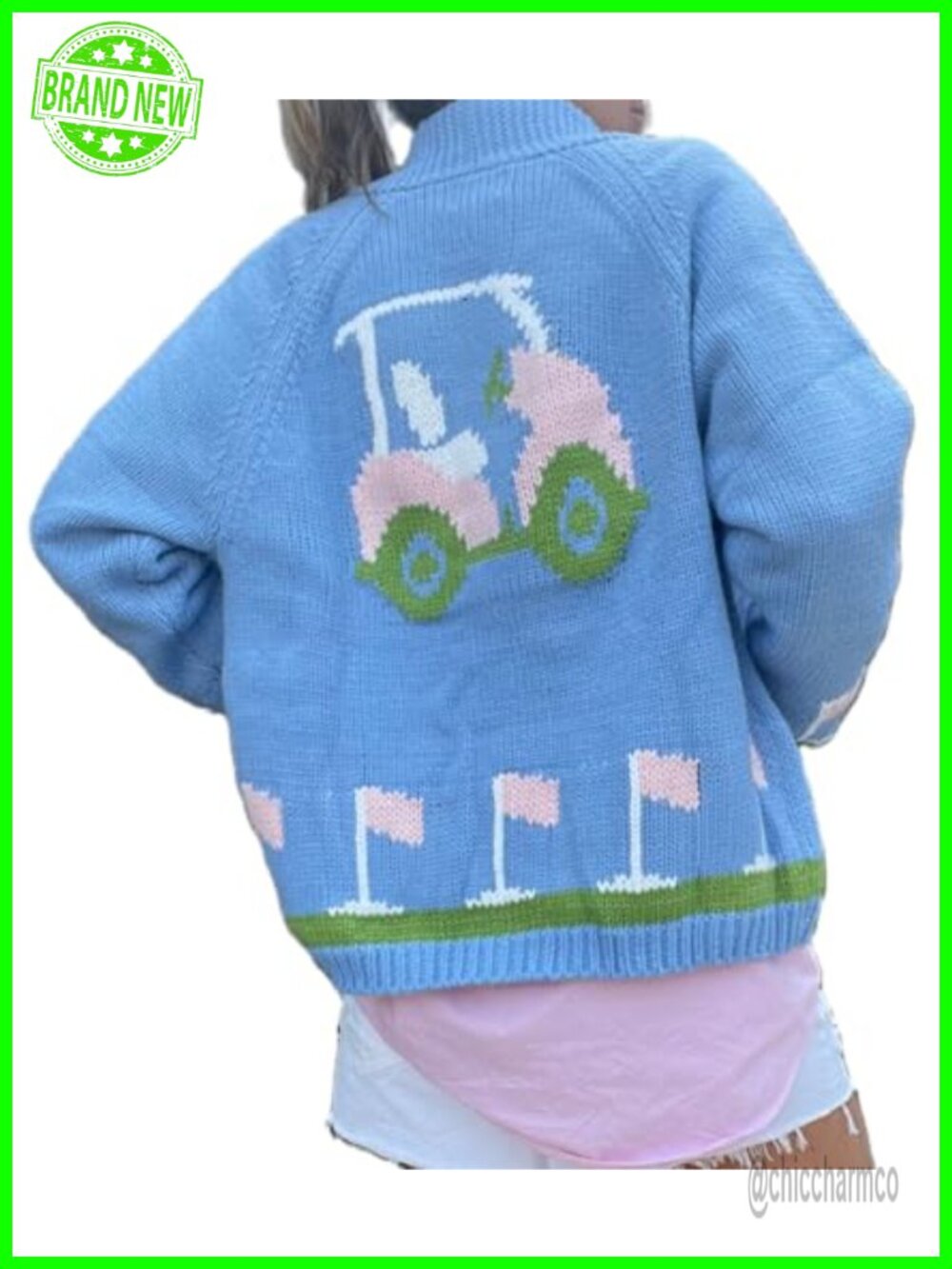 Women's Oversized Graphic Knit Cardigan Button Down Sweater Coat